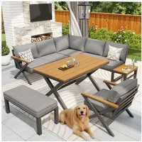 Odikalo Gartenlounge-Set Gartenmöbel Set mit robustem Metallrahmen, (mit modernem X-Design, 10cm dicken Kissen und Holztischen, verstellbare Füße für Terrasse, Balkon, Garten)