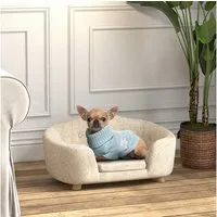 PawHut Tierbett Hundebett Hundesofa mit Kissen, Plüsch, Cremeweiß 70 x 47 x 30 cm