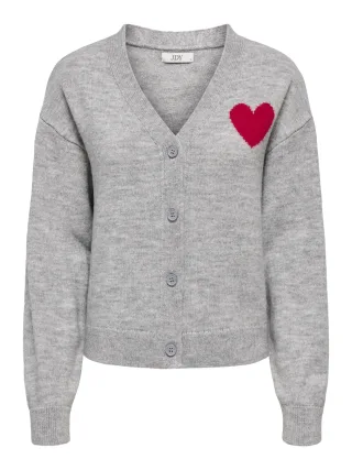 JDY - JDYVITTORIA L/S HEART CARDIGAN KNT Light Grey Melange - Gr. - XS