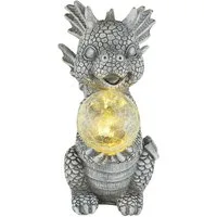GLOBO LIGHTING LED Dekofigur, LED-Leuchtmittel fest verbaut, Warmweiß, Solarleuchte Außenlampe Drache grau Gartendeko Terrassenleuchte klar