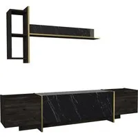 moebel17 Wohnwand Wohnwand Veyron Rebab Braun Dunkelgrau (Marmor Optik), (2-tlg. Set, 1-St., Wohnwand mit Wandregal), Modern, luxuriös, Rebab Braun mit Dunkelgrau und Marmoroptik