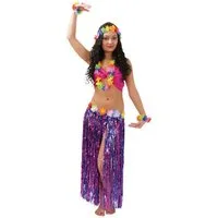 Fries Hawaii-Kostüm Hula Rock Hawaii Lametta Rock 80 cm Länge mit Blumen Karneval Party