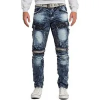 Cipo & Baxx Regular-fit-Jeans Herren Regular Fit Hose Stonewashed BA-CD494 (1-tlg) Ziernähte und Rippen für Bikerstyle