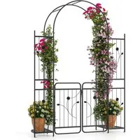 COSTWAY Rosenbogen, 1 St., Gartenbogen mit Tür, Spalier, 2 Ablagen, Rankhilfe für Kletterpflanzen
