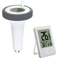 wohnTRAUM24 Schwimmthermometer Pool Thermometer Funk Schwimmend Schwimmbadthermometer, Einzelgerät (1x Inneneinheit, 1x schwimmender Sensor, 1x Anleitung), Poolthermometer Schwimmend Funk Digitales Thermometer Innen Außen