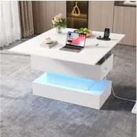 MODFU Couchtisch Sofatisch (höhenverstellbar Satztisch, Beistelltisch, 1-St., 100*50*51.5cm), mit LED, Steckdose, USB-C und USB-Ladebuchse