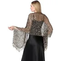 Zaewry Modeschal Damen Pailletten-Modeschal, Fransen- und Lochmuster-Schal, glänzender modeschal, ideal für Partys, Bälle und Hochzeiten.