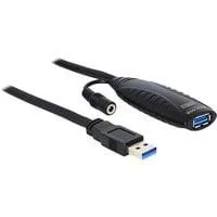 USB 3.2 Gen 1 Aktivverlängerungskabel, USB-A Stecker > USB-A Buchse schwarz, 10 Meter, mit DC Strombuchse