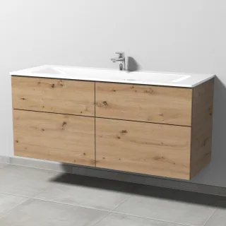 Sanipa 3way Glas-Set Glas-Waschtisch und Unterbau mit 4 Auszügen, Eiche Natural-Touch SM20785