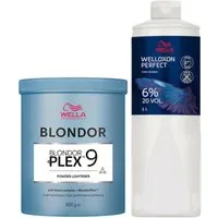Wella Professionals Blondierpulver Blondor Plex 9 Blondierpulver 800 g + Welloxon Perfect Entwickler 1L