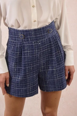 molly bracken - Shorts aus Tweed mit hoher Taille blau - Gr. - L