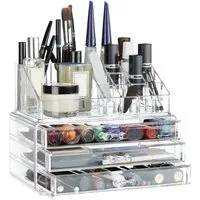 relaxdays Make-Up Organizer mit 3 Schublade, transparent