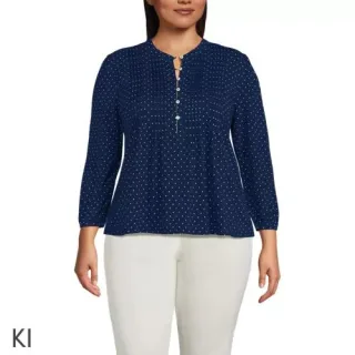 Baumwolle/Modal-Biesenshirt mit 3/4-Ärmeln für Damen in Plus-Größe, Damen, size: plus, Blau, Elasthan/Baumwoll-Mischung/Synthetic-blend, by Lands' End