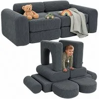 relaxdays Kindersofa 10-tlg. Kinder Spielsofa modular, 10 Teile, Anthrazit