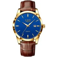 Tidy Quarzuhr LIGE 89143 Herrenuhr mit blauem Zifferblatt und braunem Armband