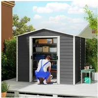 Outsunny Gerätehaus 4,4 m² Gartenhaus mit Schiebetür, aus Verzinkter Stahl, wetterfest, BxT: 240x206 cm, (Geräteschuppen, 1 St., wetterfest Gartenhaus), für Hinterhof, Garten, Dunkelgrau