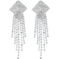 KARMA Paar Ohrhänger Ohrringe Strass 7,4 cm Silber Damenohrringe (Damenschmuck modern Strassohrringe, 2-tlg., Strassohrhängrer, Damenohrrschmuck Geschenk für Sie), Ohrschmuck Glitzer festlich