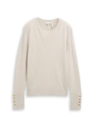Tom Tailor - Strickpullover mit Knopf-Details sand stone beige melange - Gr. - XL