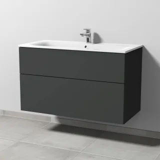 Sanipa 3way Waschtischunterbau zu Geberit Renova Plan Slim Waschtisch mit 2 Auszügen, Graphit-Matt SP6881B