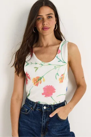 Blumen U-Ausschnitt ärmelloses Top