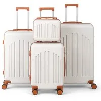 LALAHO Trolleyset 4tlg. Kofferset Hartschalenkoffer Trolley 360° Rollen, 4 Rollen, (4 tlg), Reisekoffer Set mit Handgepäck, Beige