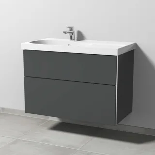 Sanipa 3way Waschtischunterbau zu Geberit Acanto Waschtisch mit 2 Auszügen, Anthrazit-Matt BR41922