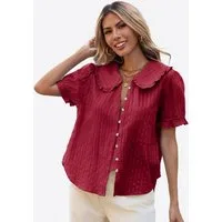 Imily Bela Blusentop Damen Bluse mit Puffärmeln und Peter-Pan-Kragen (Packung, 1-tlg., 1per-Pack) gestreiftes