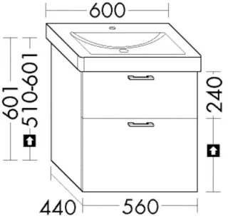 Burgbad Waschtischunterschrank System 30 Preisgruppe 4 Sana 601x560x440 Asteiche Natur, WYLE056F6336 WYLE056F6336