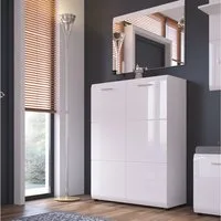 Lomadox Garderoben-Set MALABO-129, (Spar-Set, 2-St), Garderobenspiegel und Schuhschrank weiß Hochglanz