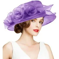 Bwecuy Sonnenhut Damenhut mit breiter Krempe, Blumen- und Blattdekor ideal für Hochzeit, Kirche und Tea Party
