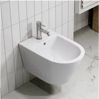 HOROW Bidet Wand Bidet Keramik Bidet Hänge-Bidet WC-Bidet, wandhängend, Keramikschüssel für Intimdusche Podusche Waagerecht Abgang, Keramikschüssel für Intimdusche Podusche