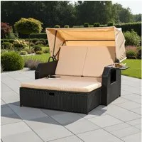 Feel2Home Strandkorb Strandkorb Schwarz Garten Sonnendach Sonnenliege Sonnenbett Polyrattan, BxTxH: 145x143x130 cm, (Stück, 1-tlg), Sonnenschutzdach