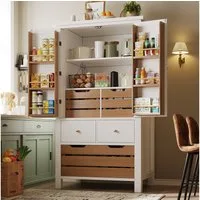 Flieks Küchenbuffet Mehrzweckschrank mit 5 Schubladen und 2 Türablagen (1-St., 80x40x140 cm) Hochschrank Küchenschrank mit Aufbewahrungskorb in Holzoptik