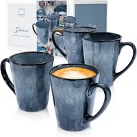 SÄNGER Becher Darwin Kaffeebecher Set, 4-tlg., Steingut, Handmade, 500 ml, ⌀10x12cm, Blau, Premium Collection