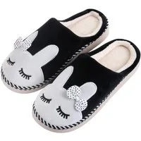 Katara Tier Pantoffeln Gr. 34-41 (Einhorn, Katze, Hase) Plüsch Hausschuhe Hausschuhe, weich, warm, süß, kuschelig, Plüsch Kaninchen (Schwarz)