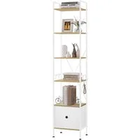 Woltu Standregal, mit 5 Ablagen 2 Schubladen, 63x187x30 cm, mit Metallrahmen