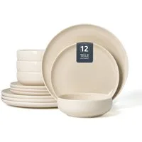 OTTO home Geschirr-Set Flett, mit Reaktivglasur (12-tlg), 4 Personen, Porzellan, Teller Set, spülmaschinenfest und mikrowellengeeignet