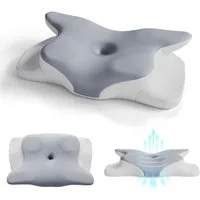 Juskys Nackenstützkissen-Set, Füllung: PU Memory Foam, Bezug: Polyester, Ergonomisch & stützend, atmungsaktiv, waschbar, formstabiles Material