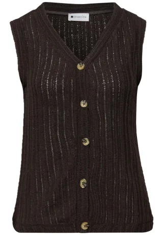 Street One - Ärmellose Strickweste mit V-Ausschnitt und Knopfleiste braun - Gr. - 42