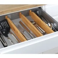 Spetebo Besteckeinsatz Bambus Schubladenteiler - 4er Set (Set, 4 St., 4-teilig), Holz Schubladentrenner Schubladen Einsatz für Besteck verstellbar