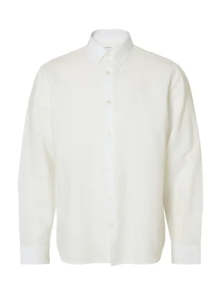 selected men - SLMREGCLAUS CLAY LINENBLEND LS SHT NOOS Bright White - Gr. - M