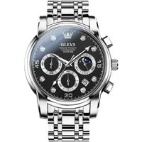 OLEVS Quarzuhr Herrenuhr Olevs Silber/Schwarz Chronograph Sportlich Edelstahl