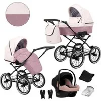 KUNERT Kombi-Kinderwagen Romantic 3-in-1 Öko-Leder Kinderwagen mit Cosmo Autositz, Große Tragewanne, stabiler Stahlrahmen, verstellbare Rückenlehne