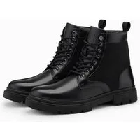 OMBRE Herren-Trapperstiefel mit hohem Schaft aus kombinierten Materialien Schnürboots