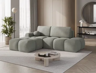 Ecksofa mit Schlaffunktion Sofa PLAY Stoff Sicuro Salbeigrün Ottomane Links