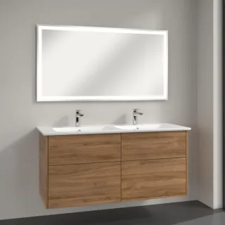 Villeroy & Boch Finero Badmöbel Set 130 cm Kansas Oak Waschtisch mit Waschtischunterschrank und Spiegel