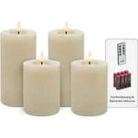 LC Home LED-Kerze Candela Lights LED Kerzen 4er Set Winter glatt Echtwachs (4-tlg)