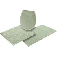 OTTO home Badematte Vanessa, Badvorleger, Badezimmer Teppich, Höhe 10 mm, rutschhemmend beschichtet, schnell trocknend, strapazierfähig, fußbodenheizungsgeeignet, Polyester, rechteckig, 3-tlg. Hänge-WC Set, Badteppich, weiche Haptik, unifarben