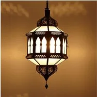 Casa Moro Hängeleuchte Marokkanische Lampe Trombia Biban Milch-Weiß H 50 cm, ohne Leuchtmittel, Prachtvolle Pendelleuchte L1358