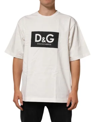 Dolce & Gabbana Weißes Logo-Print Baumwoll T-Shirt mit Rundhalsausschnitt für Herren